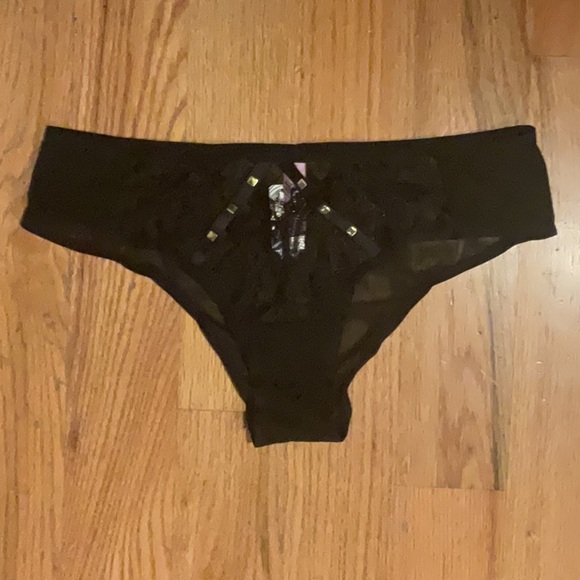 Adore Me Other - Adore Me Black Sheer Lace Panties with Gold Studs in Medium NWT